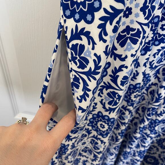Boden Bridget Ponte Midi Dress Blue White Floral Print with Pockets NWT 16/18 - Picture 7 of 7